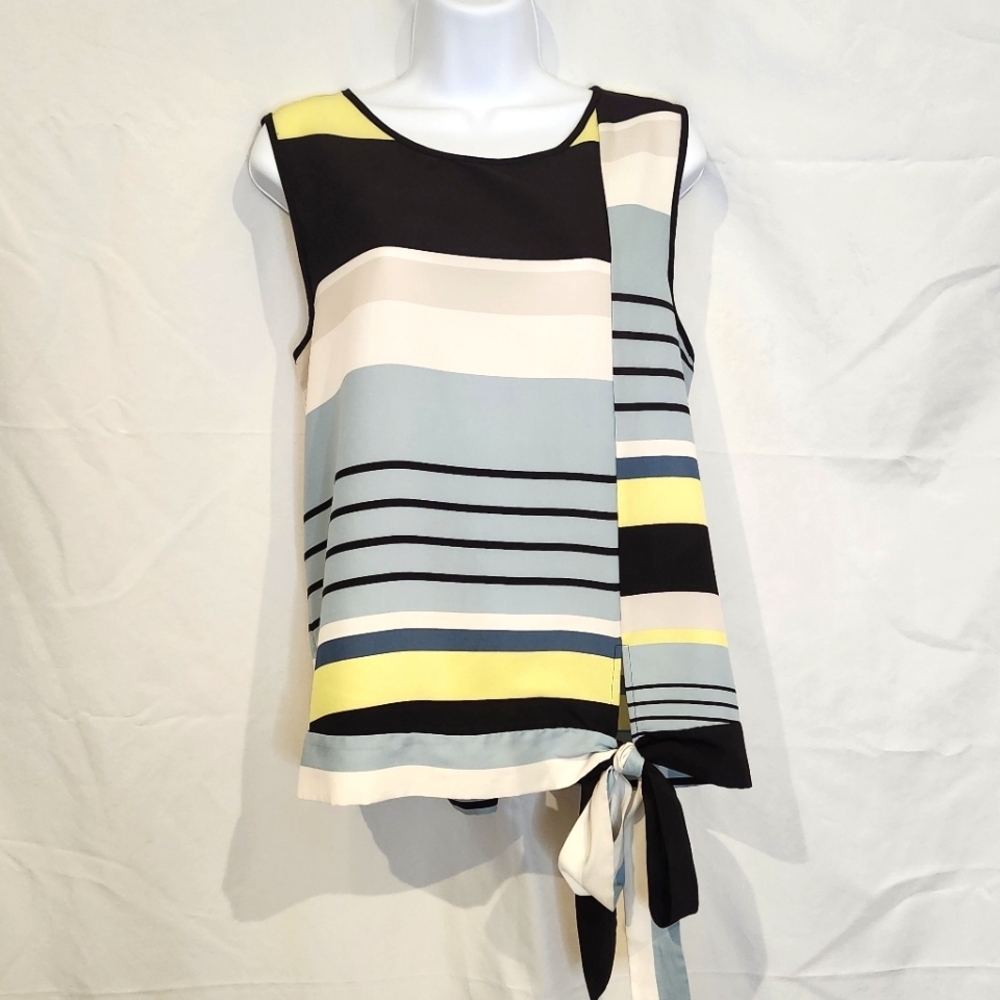 Vince Camuto Colorblock Sleeveless Top Womens Medium Satin Career Dressy Party